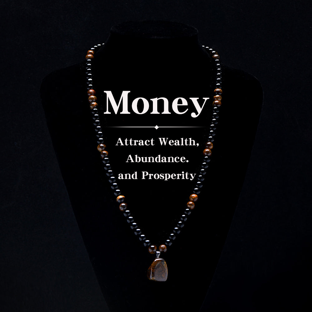 ARPURRAINA Money Attraction Necklace with Tiger Eye Pendant Healing Crystal Stone