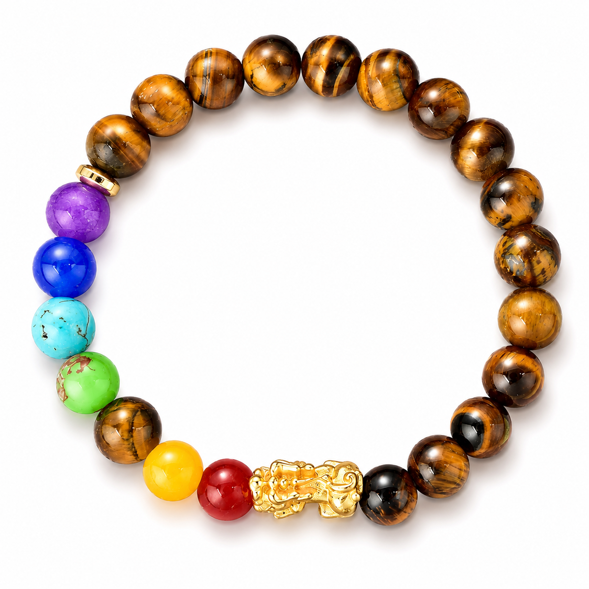 Arpurraina Feng Shui Money Attraction Bracelet, Pixiu Tiger Eye & 7 Chakra Crystal Bracelet, Wealth Manifestation Lucky Charm