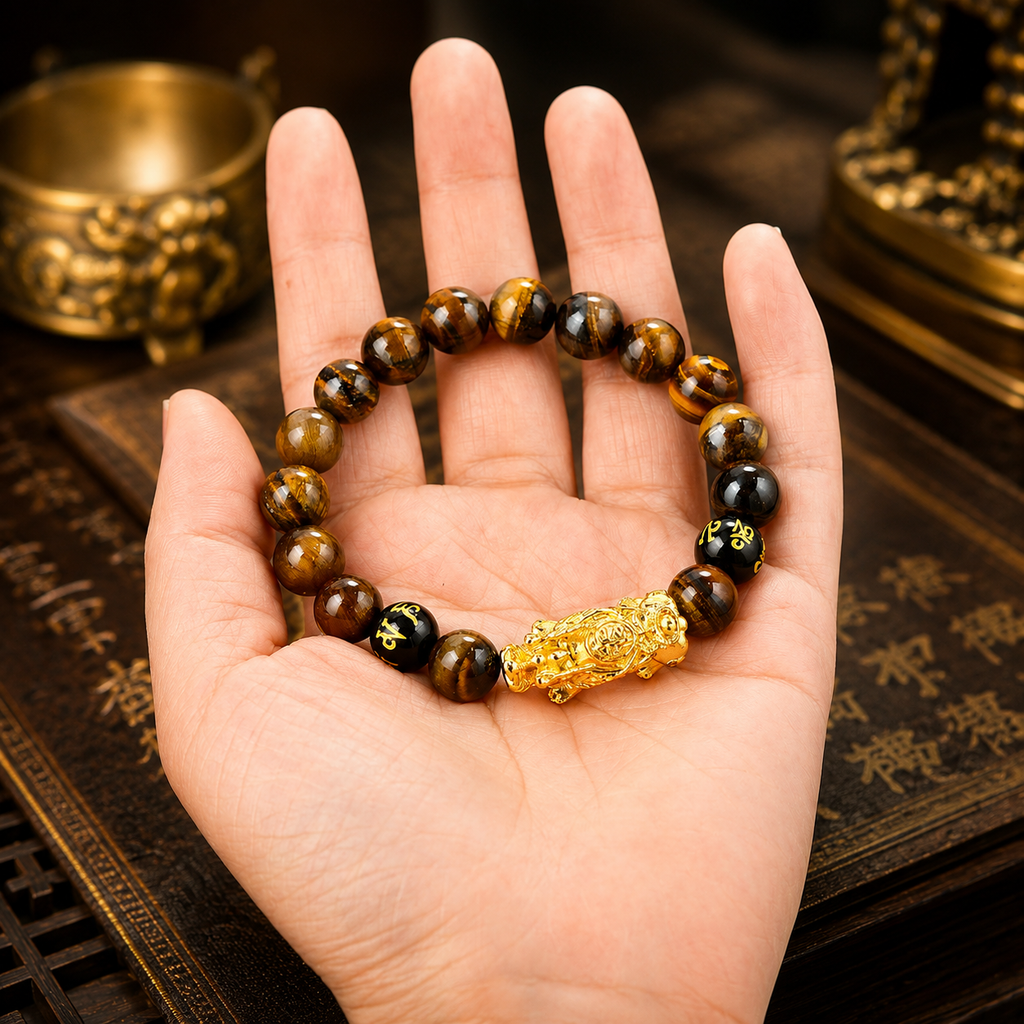 Arpurraina Feng Shui Pixiu Tiger Eye Bracelet for Wealth and Prosperity, Money Attraction Charm Bracelet, Lucky Feng Shui Protection Bracelet, men Crystal Healing Beaded Bracelet for Abundance, Success, Good Fortune and Wealth boho chic style   3056