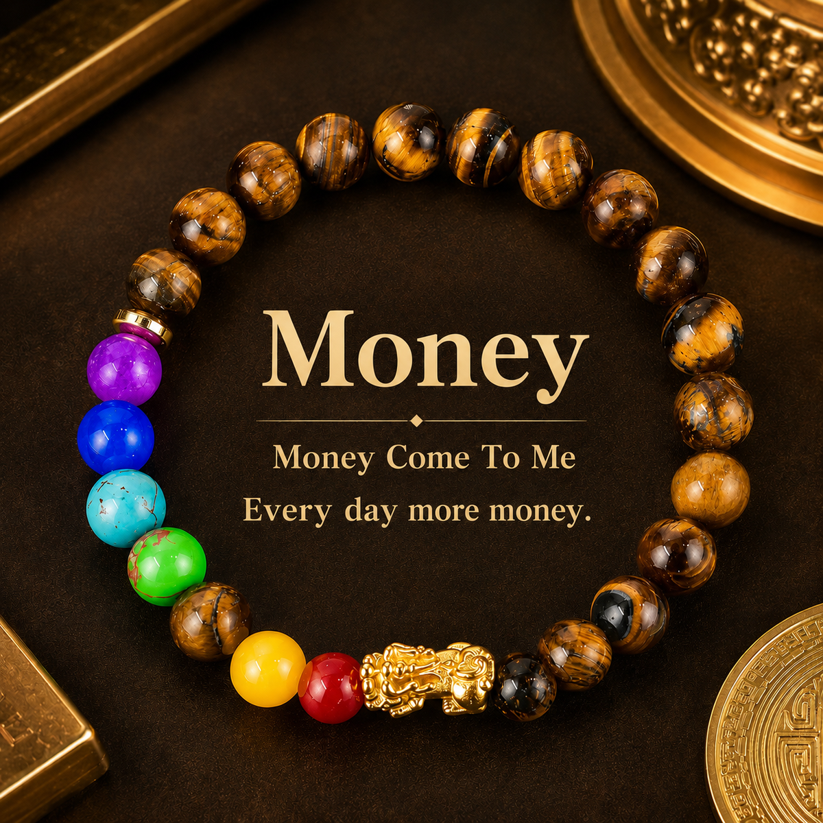 Arpurraina Feng Shui Money Attraction Bracelet, Pixiu Tiger Eye & 7 Chakra Crystal Bracelet, Wealth Manifestation Lucky Charm