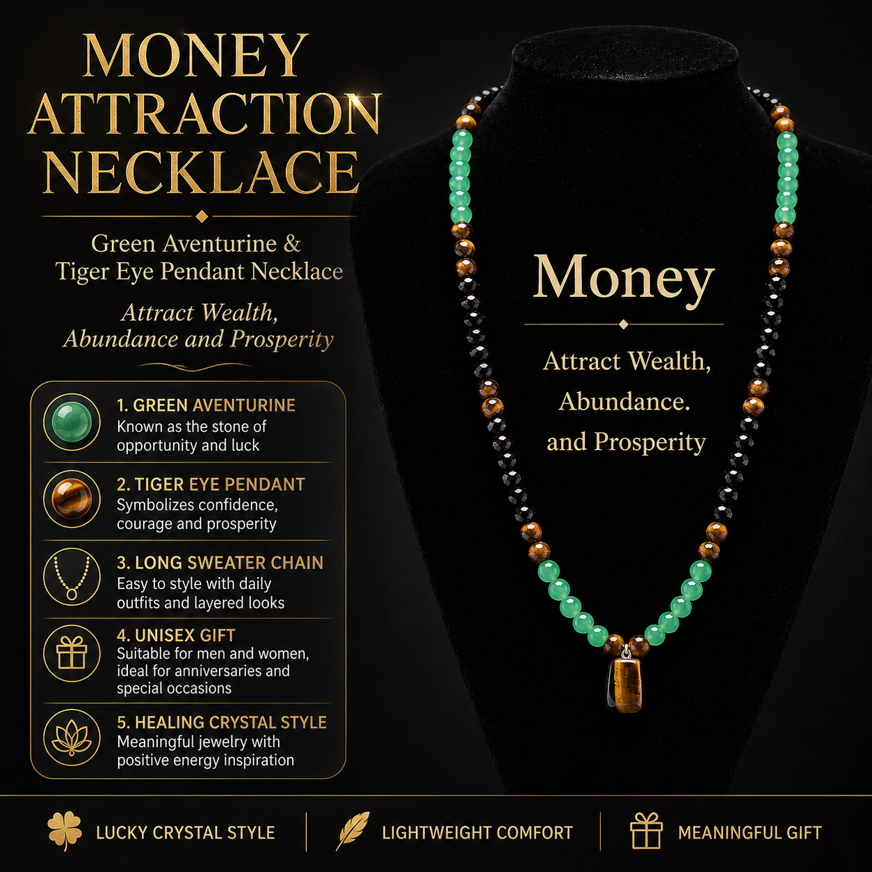 ARPURRAINA Money Attraction Necklace With GreenAventurine & Tiger Eye  Pendant