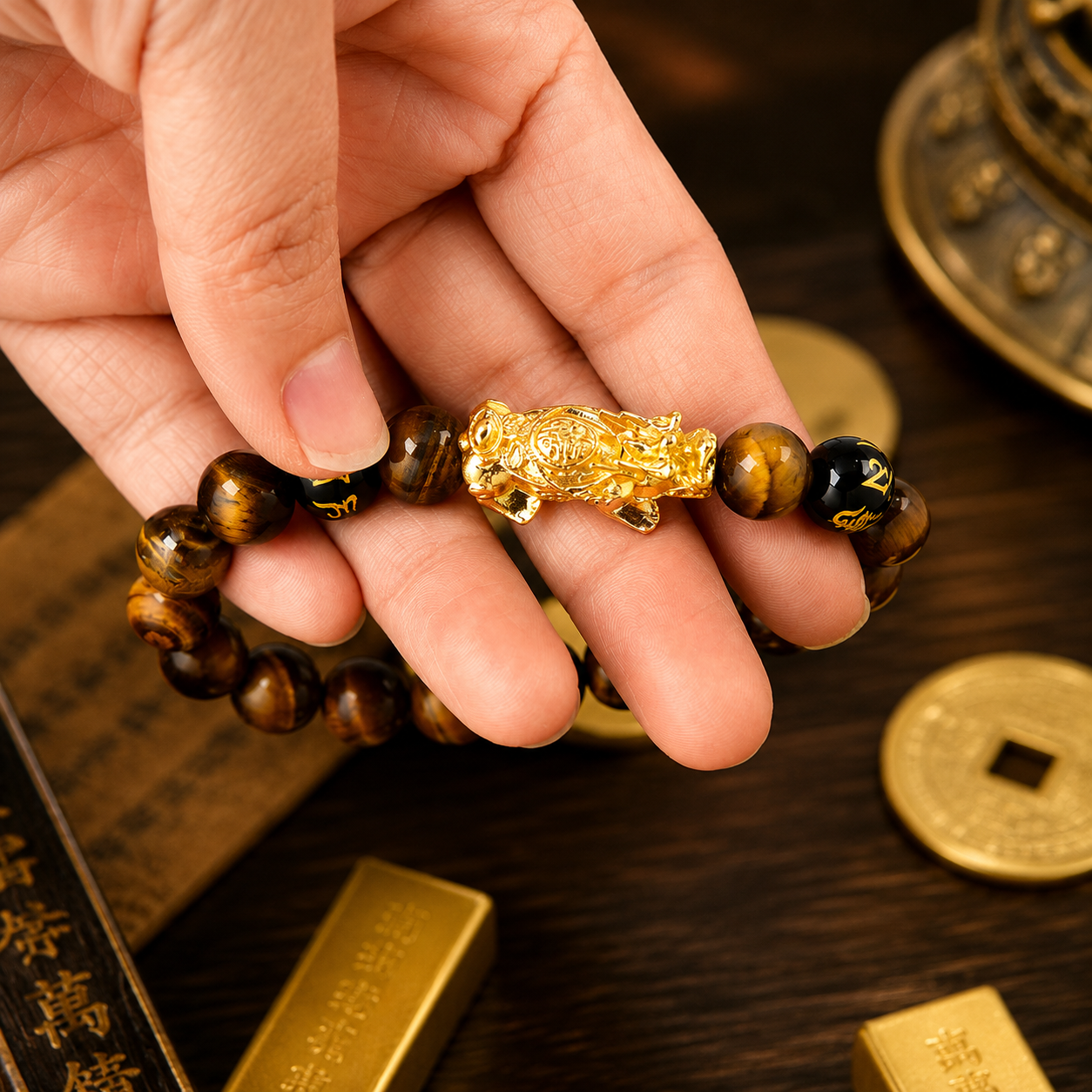 Arpurraina Feng Shui Pixiu Tiger Eye Bracelet for Wealth and Prosperity, Money Attraction Charm Bracelet, Lucky Feng Shui Protection Bracelet, men Crystal Healing Beaded Bracelet for Abundance, Success, Good Fortune and Wealth boho chic style   3056