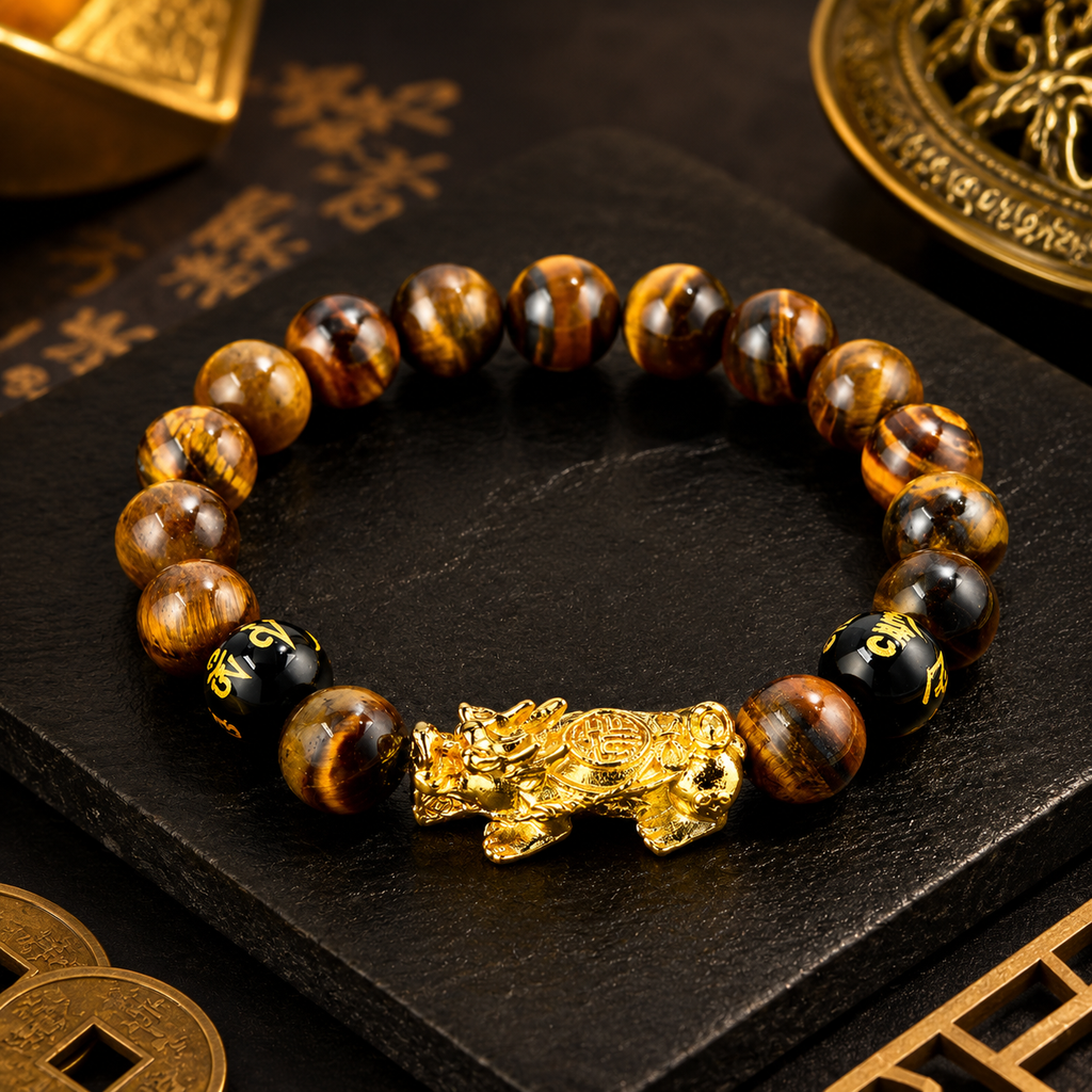 Arpurraina Feng Shui Pixiu Tiger Eye Bracelet for Wealth and Prosperity, Money Attraction Charm Bracelet, Lucky Feng Shui Protection Bracelet, men Crystal Healing Beaded Bracelet for Abundance, Success, Good Fortune and Wealth boho chic style   3056