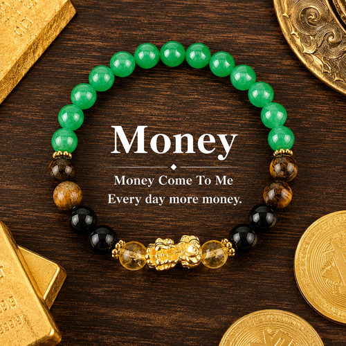 ARPURRAINA Feng Shui Pixiu Bracelet with Citrine, Green Aventurine & Tiger Eye, 8mm Crystal Beads for Men & Women - Spiritual Jewelry for Wealth & Manifestation