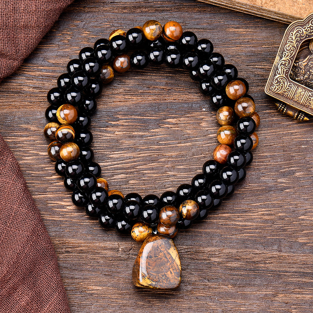 Arpurraina Feng Shui Money Attraction Necklace & Bracelet Set – Green Aventurine & Tiger Eye Pendant Healing Crystal Stone