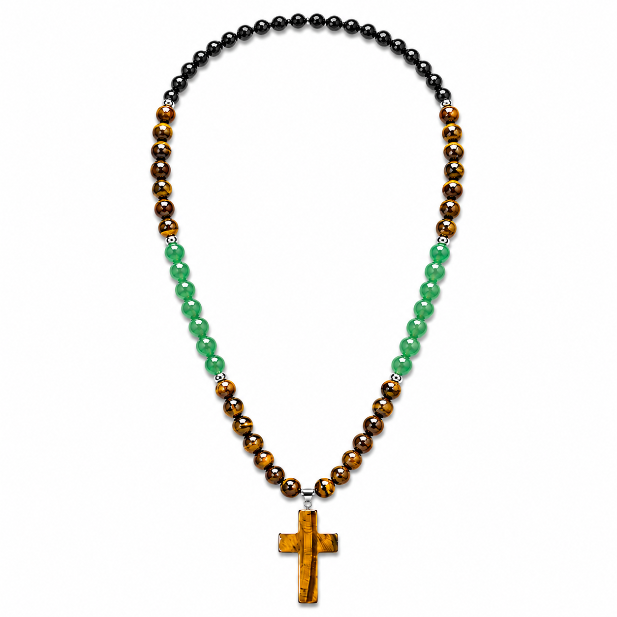 Arpurraina 2-Piece Beaded Set - Tiger Eye & Green Aventurine Cross Pendant Necklace, Feng Shui Money Bracelet for Wealth, Good Luck, Crystal Healing