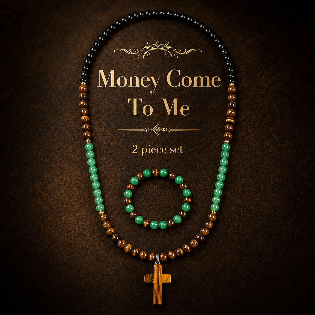 Arpurraina Feng Shui Money Attraction Necklace & Bracelet Set – Green Aventurine & Tiger Eye Pendant Healing Crystal Stone
