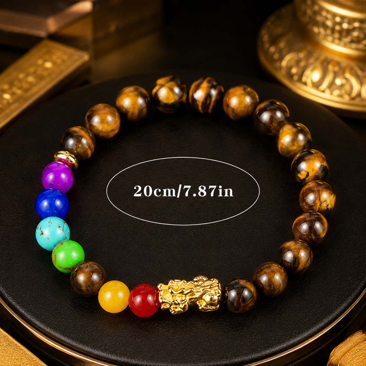 Arpurraina Feng Shui Money Attraction Bracelet, Pixiu Tiger Eye & 7 Chakra Crystal Bracelet, Wealth Manifestation Lucky Charm