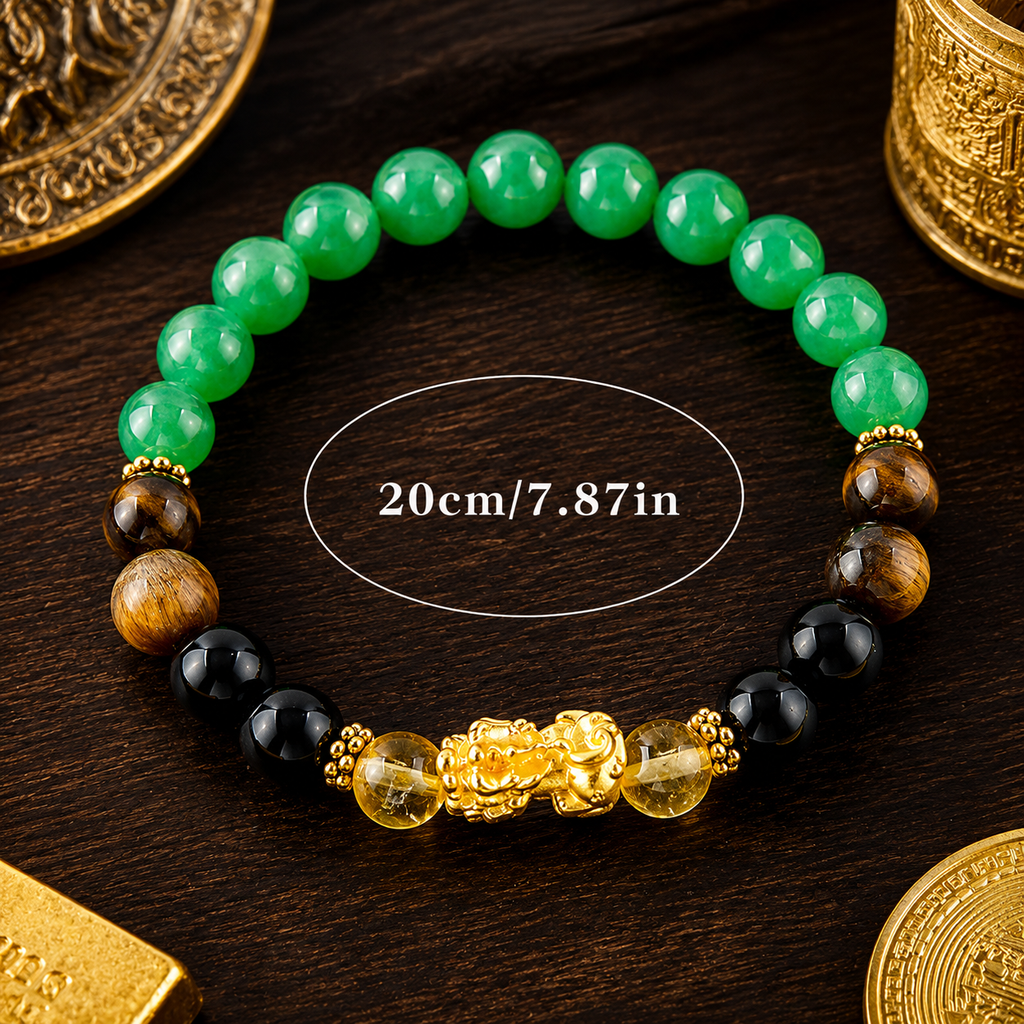 ARPURRAINA Feng Shui Pixiu Bracelet with Citrine, Green Aventurine & Tiger Eye, 8mm Crystal Beads for Men & Women - Spiritual Jewelry for Wealth & Manifestation