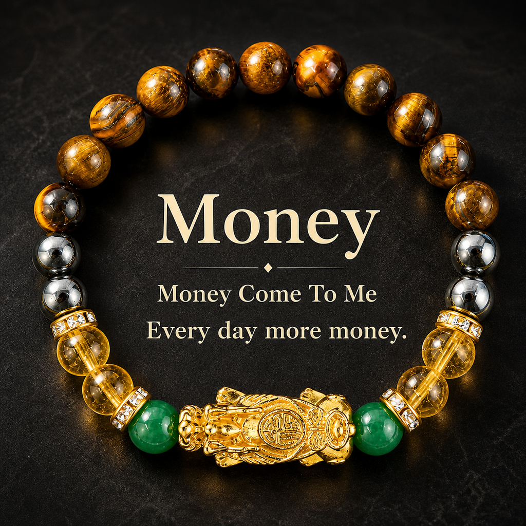 Arpurraina Money Attraction Crystal Bracelet, Feng Shui Pixiu Natural Stone Beaded Bracelet with Citrine, Green Aventurine, Black Obsidian & Tiger Eye for Good Luck Wealth Energy，Success & Protection,Pi Yao, Spiritual Jewelry
