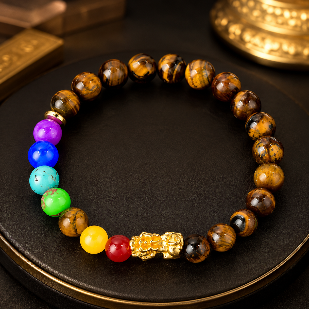 Arpurraina Feng Shui Money Attraction Bracelet, Pixiu Tiger Eye & 7 Chakra Crystal Bracelet, Wealth Manifestation Lucky Charm