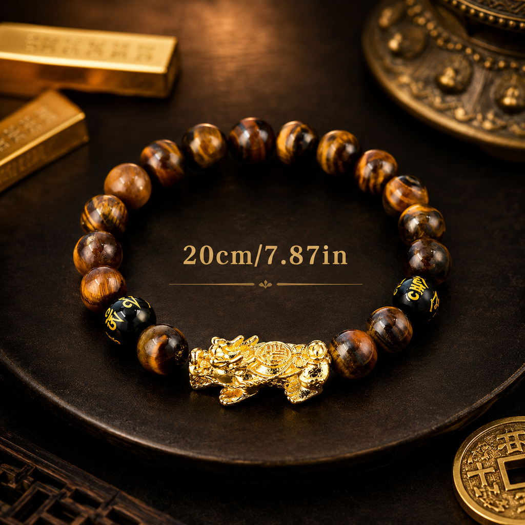 Arpurraina Feng Shui Pixiu Tiger Eye Bracelet for Wealth and Prosperity, Money Attraction Charm Bracelet, Lucky Feng Shui Protection Bracelet, men Crystal Healing Beaded Bracelet for Abundance, Success, Good Fortune and Wealth boho chic style   3056