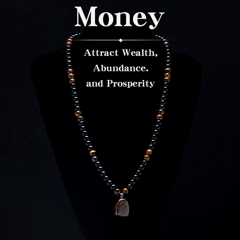 ARPURRAINA Money Attraction Necklace with Tiger Eye Pendant Healing Crystal Stone