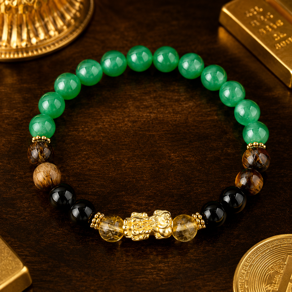 ARPURRAINA Feng Shui Pixiu Bracelet with Citrine, Green Aventurine & Tiger Eye, 8mm Crystal Beads for Men & Women - Spiritual Jewelry for Wealth & Manifestation