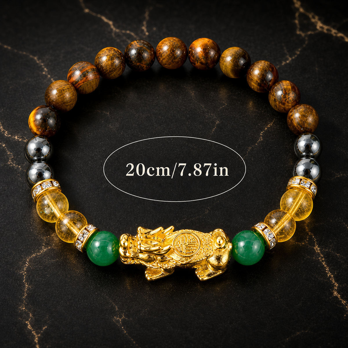 Arpurraina Money Attraction Crystal Bracelet, Feng Shui Pixiu Natural Stone Beaded Bracelet with Citrine, Green Aventurine, Black Obsidian & Tiger Eye for Good Luck Wealth Energy，Success & Protection,Pi Yao, Spiritual Jewelry